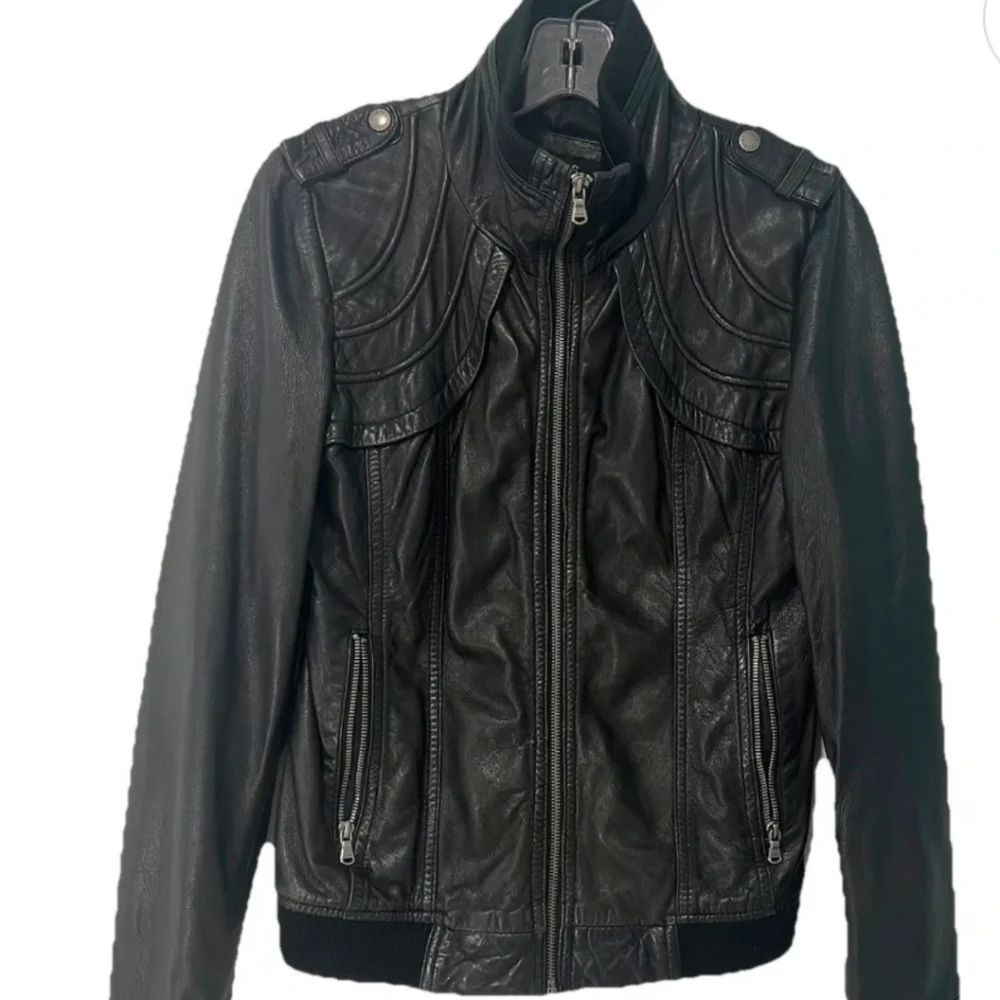 Vintage Y2K Guess Leather Bomber Jacket Sz. Large Black Butter Soft Leather - Picture 1 of 8